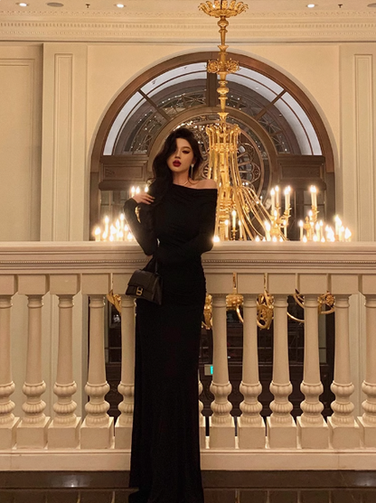 Elegantes schwarzes Meerjungfrauenkleid mit langen Ärmeln zum 18. Geburtstag, Partykleid, Geburtstags-Outfits, Geburtstagskleid-Ideen für Frauen, DP574