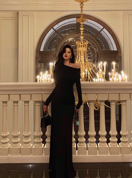 Elegantes schwarzes Meerjungfrauenkleid mit langen Ärmeln zum 18. Geburtstag, Partykleid, Geburtstags-Outfits, Geburtstagskleid-Ideen für Frauen, DP574