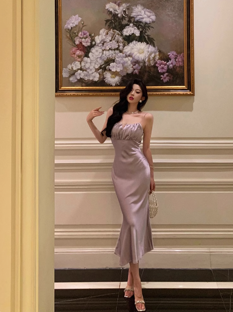 Elegantes Meerjungfrau-Spaghettiträger-Kleid in Lila zum 18. Geburtstag, Partykleid, Geburtstags-Outfits, Geburtstagskleid-Ideen für Frauen, DP578