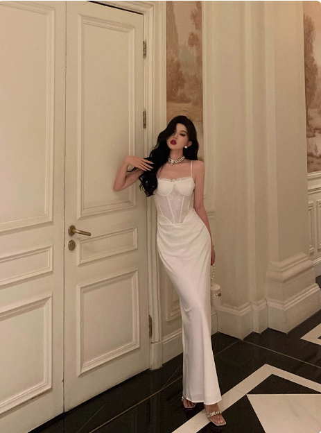 Edle Meerjungfrau Spaghettiträger Weiß 18. Geburtstagskleid Partykleid 18. Geburtstag Outfits Geburtstagskleid Ideen für Frauen DP579