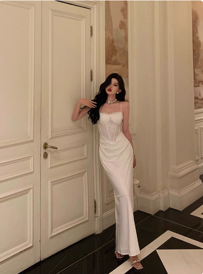 Edle Meerjungfrau Spaghettiträger Weiß 18. Geburtstagskleid Partykleid 18. Geburtstag Outfits Geburtstagskleid Ideen für Frauen DP579