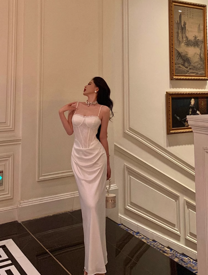 Edle Meerjungfrau Spaghettiträger Weiß 18. Geburtstagskleid Partykleid 18. Geburtstag Outfits Geburtstagskleid Ideen für Frauen DP579