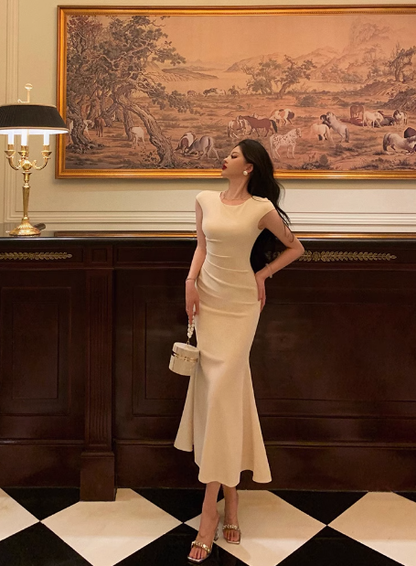 Elegantes Meerjungfrauen-Kleid mit U-Ausschnitt, Elfenbein, 18. Geburtstagskleid, Partykleid, Geburtstags-Outfits, Geburtstagskleid-Ideen für Frauen, DP583