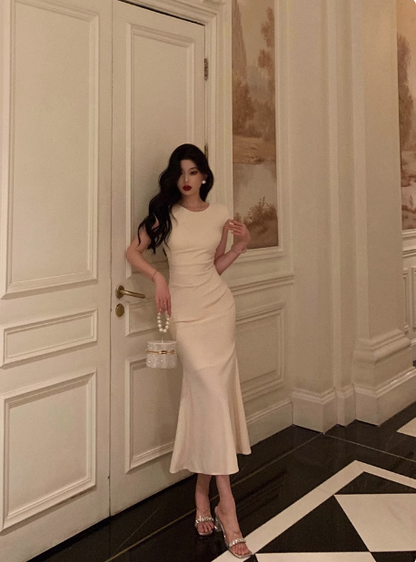 Elegantes Meerjungfrauen-Kleid mit U-Ausschnitt, Elfenbein, 18. Geburtstagskleid, Partykleid, Geburtstags-Outfits, Geburtstagskleid-Ideen für Frauen, DP583