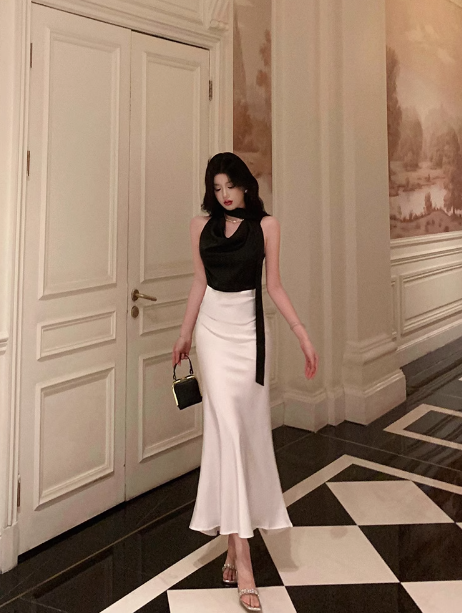 Edle Meerjungfrau 2-teilig Schwarz-Weiß-Kleid zum 18. Geburtstag Partykleid 21. Geburtstag Outfits Geburtstagskleid-Ideen für Frauen DP585