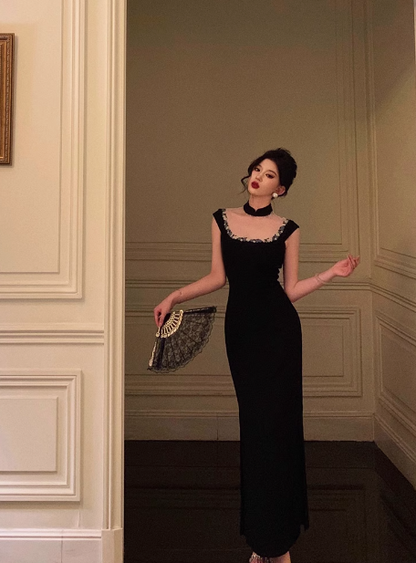 Edles Etuikleid mit quadratischem Ausschnitt in Schwarz, Partykleid zum 18. Geburtstag, Outfits zum 21. Geburtstag, Geburtstagskleid-Ideen für Frauen, DP586