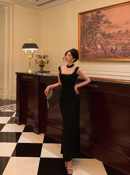 Edles Etuikleid mit quadratischem Ausschnitt in Schwarz, Partykleid zum 18. Geburtstag, Outfits zum 21. Geburtstag, Geburtstagskleid-Ideen für Frauen, DP586