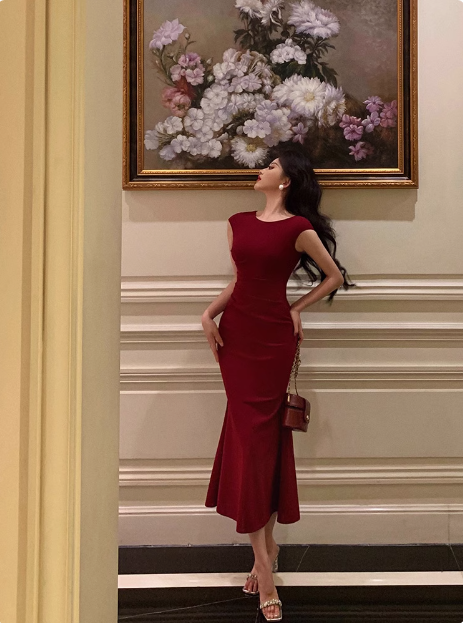 Elegant Mermaid Burgundy 18th Birthday Dress Party Gown Birthday Outfits Birthday Dress Ideas For Women DP606