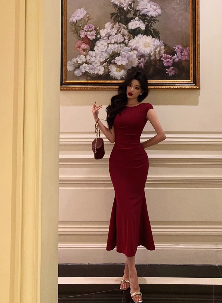 Elegant Mermaid Burgundy 18th Birthday Dress Party Gown Birthday Outfits Birthday Dress Ideas For Women DP606