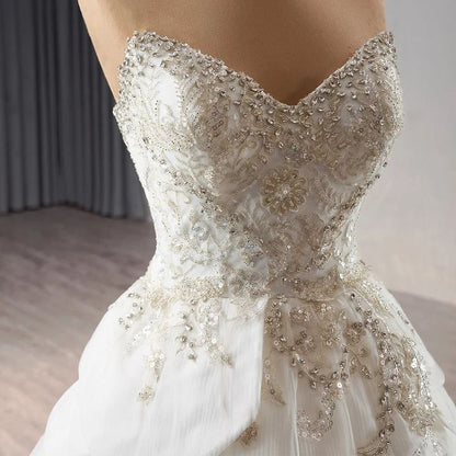Luxury Ball Gown Wedding Dresses Sleeveless Strapless Sequin Wedding Dress With Train DP610