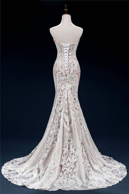 Vintage Lace Tulle Sweetheart Mermaid Wedding Dress Elegant Brides Dress DP634