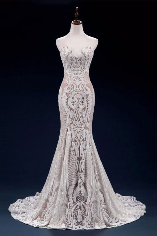 Vintage Lace Tulle Sweetheart Mermaid Wedding Dress Elegant Brides Dress DP634