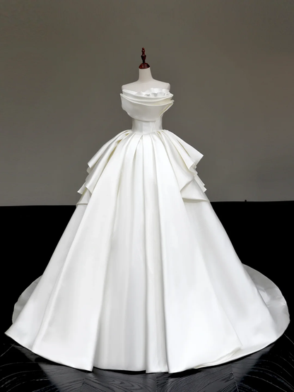 Unique Bridal Gown Ball Gown Strapless White Satin Wedding Dresses Bridal Gowns DP641