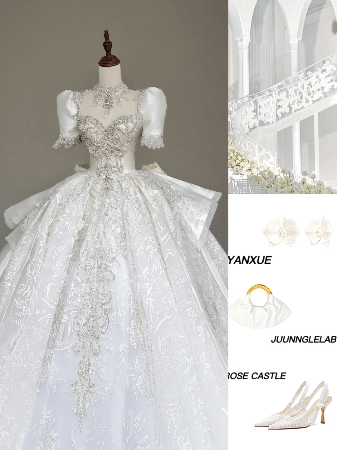 Robe de mariée de luxe à manches courtes et paillettes avec traîne, DP647