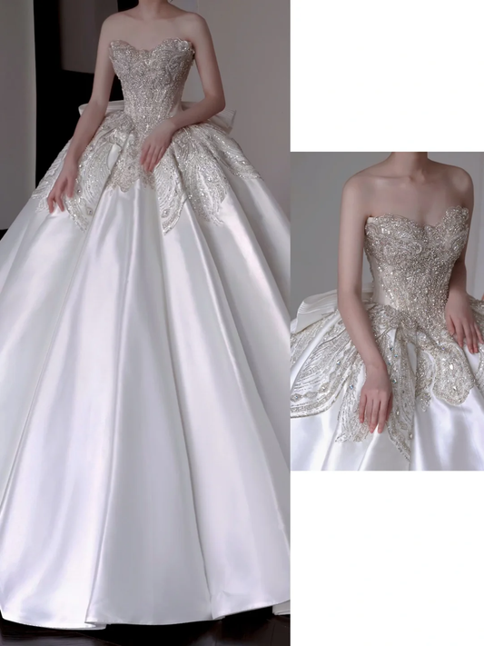 Unique Bridal Gown Ball Gown Sweetheart White Lace Wedding Dresses Bridal Gowns DP663