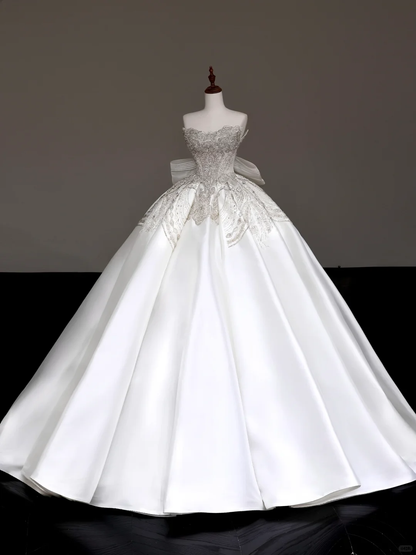 Unique Bridal Gown Ball Gown Sweetheart White Satin Wedding Dresses Bridal Gowns DP675