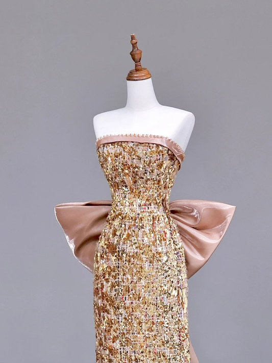 Wunderschönes Etuikleid mit trägerlosem Pailletten in Gold, langes Ballkleid, Partykleid, Abschlusskleider DP712