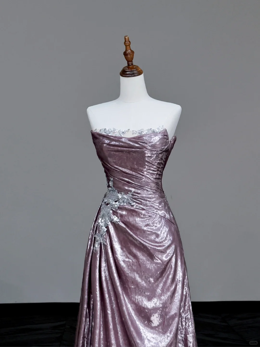 Wunderschönes A-Linien-Trägerloses Pailletten-Lila-Langballkleid Partykleid Abschlusskleider DP717