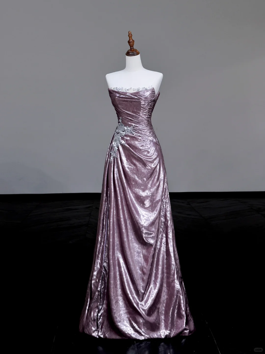 Wunderschönes A-Linien-Trägerloses Pailletten-Lila-Langballkleid Partykleid Abschlusskleider DP717