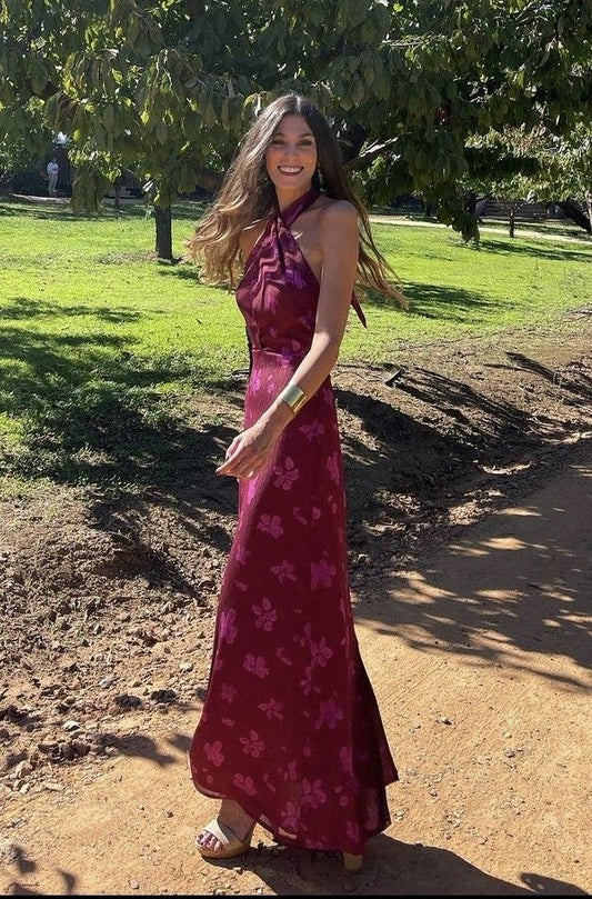 Gorgeous A line Pink Floral Long Prom Dresses Formal Summer Wedding Guest Dresses Wedding Guest Outfits DP735