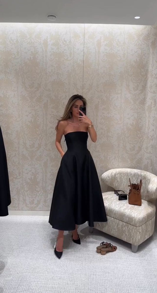 Wunderschönes trägerloses A-Linien-Abschlussballkleid mit schwarzer Krawatte, formelle Sommerkleider für Hochzeitsgäste, Outfits für Hochzeitsgäste, DP746