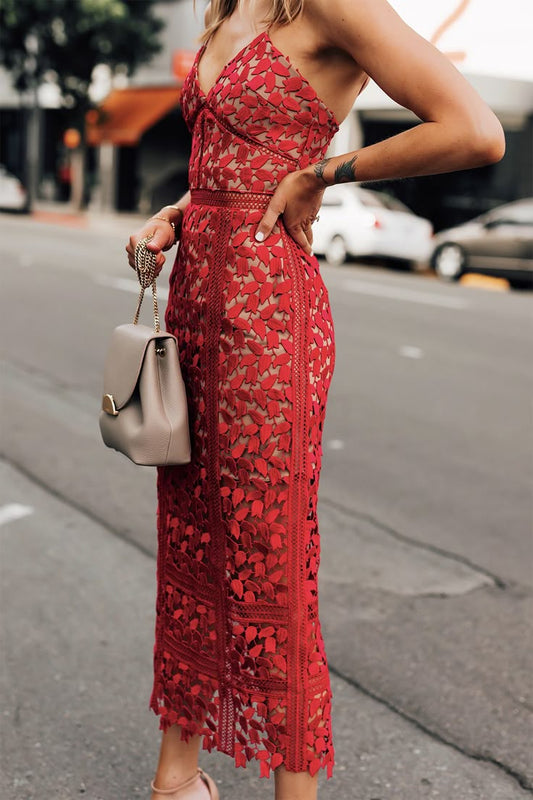 Edle Etuikleider mit Spaghettiträgern, rote Spitze, Ballkleider für Hochzeitsgäste, Sommerkleider, Outfits für Hochzeitsgäste, DP748