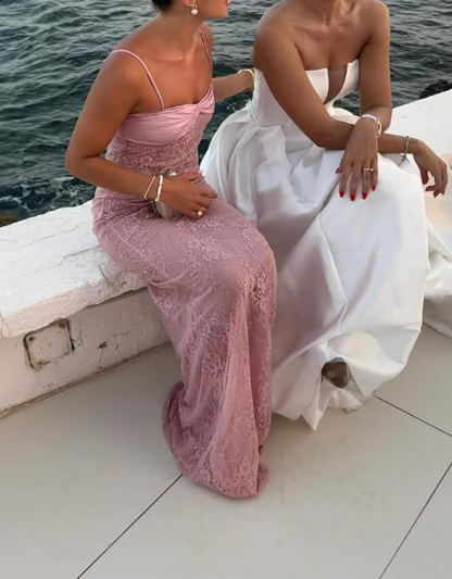 Elegant Wedding Guest Outfit Sheath Straps Pink Night Dresses Summer Wedding Guest Dresses Graduation Dresses DP750