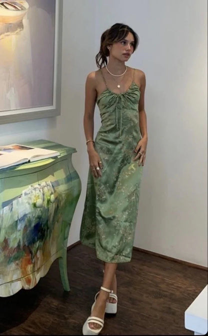 Wunderschönes A-Linie Neckholder-Ballkleid mit Blumenmuster in Grün, formelle Sommerkleider für Hochzeitsgäste, Outfits für Hochzeitsgäste, DP760