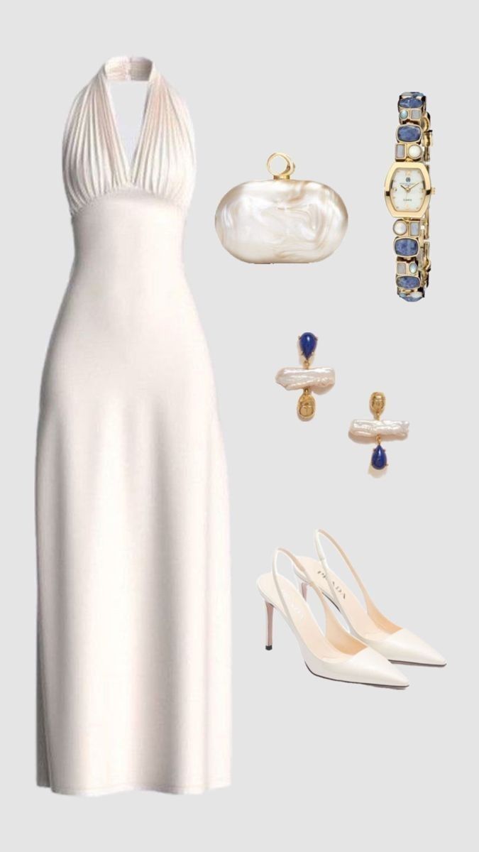 Wunderschönes weißes A-Linien-Neckholder-Ballkleid für formelle Sommerhochzeitsgäste, Outfits für Hochzeitsgäste, DP770
