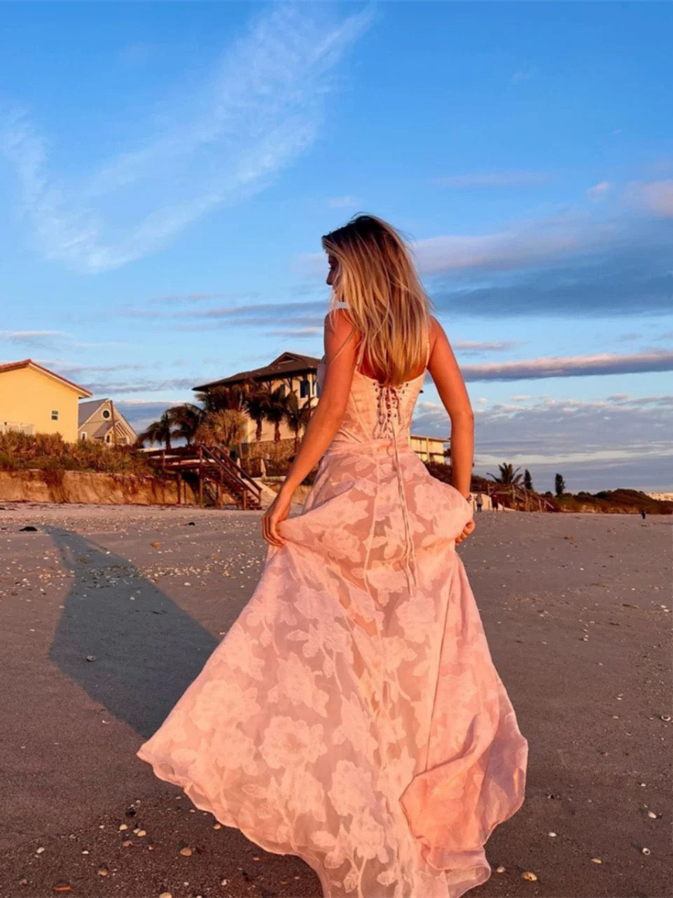 Gorgeous A line Straps Light Sky Blue Lace Prom Dresses Formal Summer Wedding Guest Dresses Wedding Guest Outfits DP776