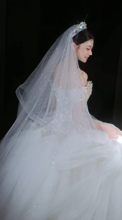 Schlichtes trägerloses Brautkleid A-Linie Tüll Hochzeitskleid Weißes Brautkleid DP08057
