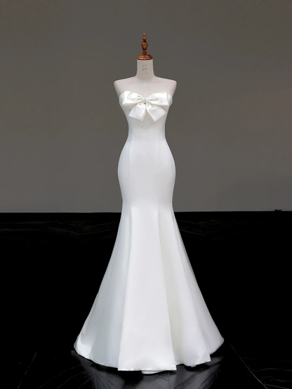 Simple Bridal Gown Mermaid Strapless Satin White Wedding Dresses Minimalist Bridal Gowns DP805