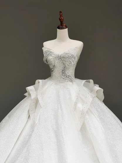 Prinzessin Brautkleid Ballkleid Schatz Weiß Pailletten Brautkleider Mit Bow-knot Brautkleider DP816