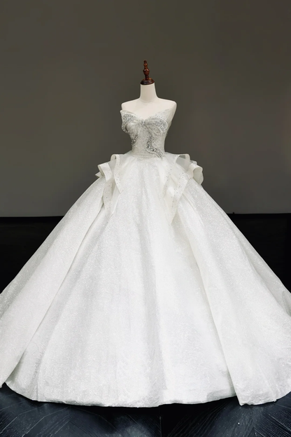 Prinzessin Brautkleid Ballkleid Schatz Weiß Pailletten Brautkleider Mit Bow-knot Brautkleider DP816