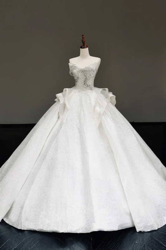 Prinzessin Brautkleid Ballkleid Schatz Weiß Pailletten Brautkleider Mit Bow-knot Brautkleider DP816