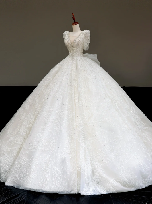 Princess Bridal Gown Ball Gown Scoop Sequin White Beads Wedding Dresses Bridal Gowns DP829