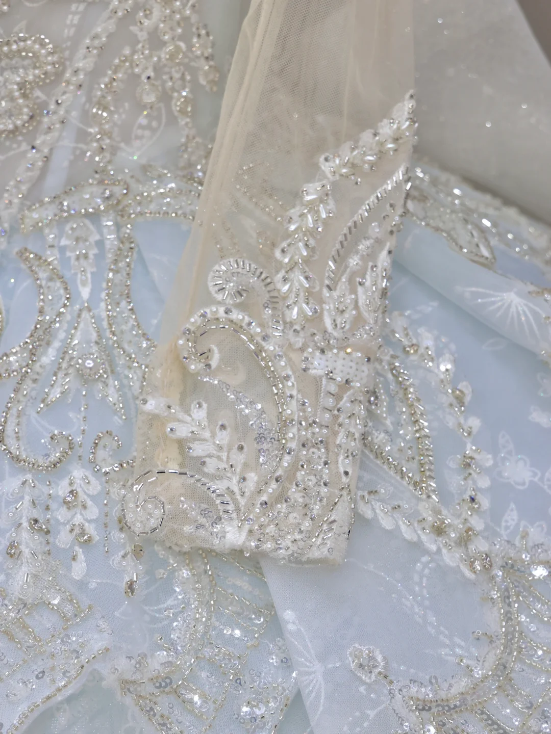 Prinzessin Brautkleid Ballkleid Hoher Ausschnitt Blau Pailletten Perlen Brautkleider Brautkleider DP830