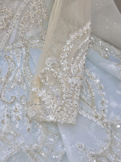 Prinzessin Brautkleid Ballkleid Hoher Ausschnitt Blau Pailletten Perlen Brautkleider Brautkleider DP830