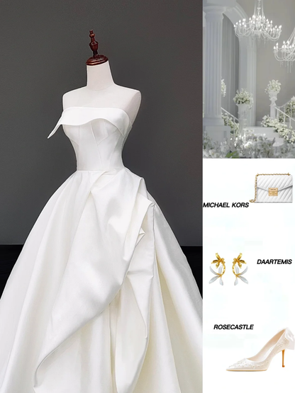 Timeless Bridal Gown Ball Gown Strapless White Satin Wedding Dresses Bridal Gowns DP874