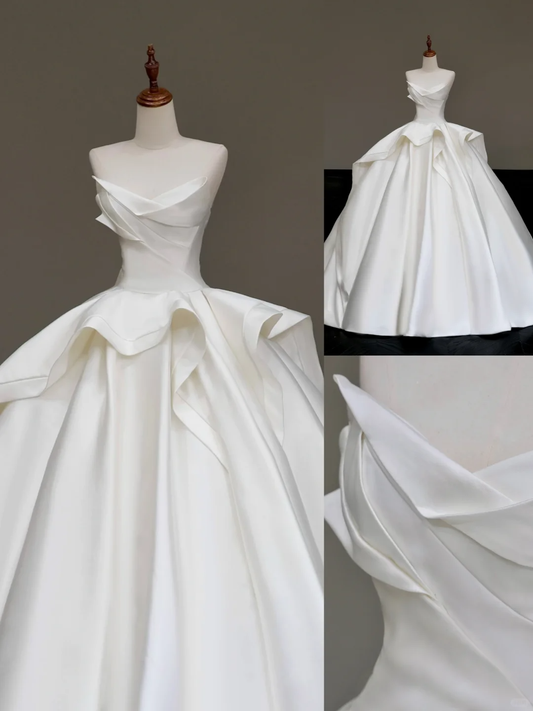 Timeless Bridal Gown Ball Gown Sweetheart White Satin Wedding Dresses Bridal Gowns DP838