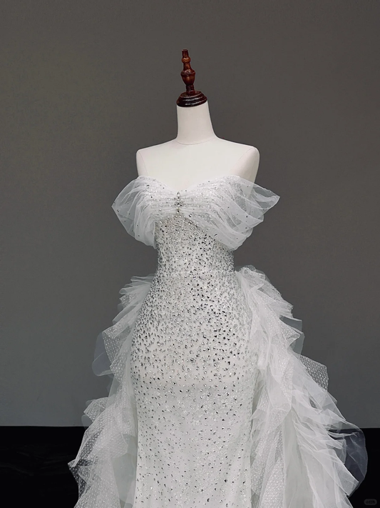 Timeless Bridal Gown Mermaid Sweetheart White Tulle Wedding Dresses Bridal Gowns DP845