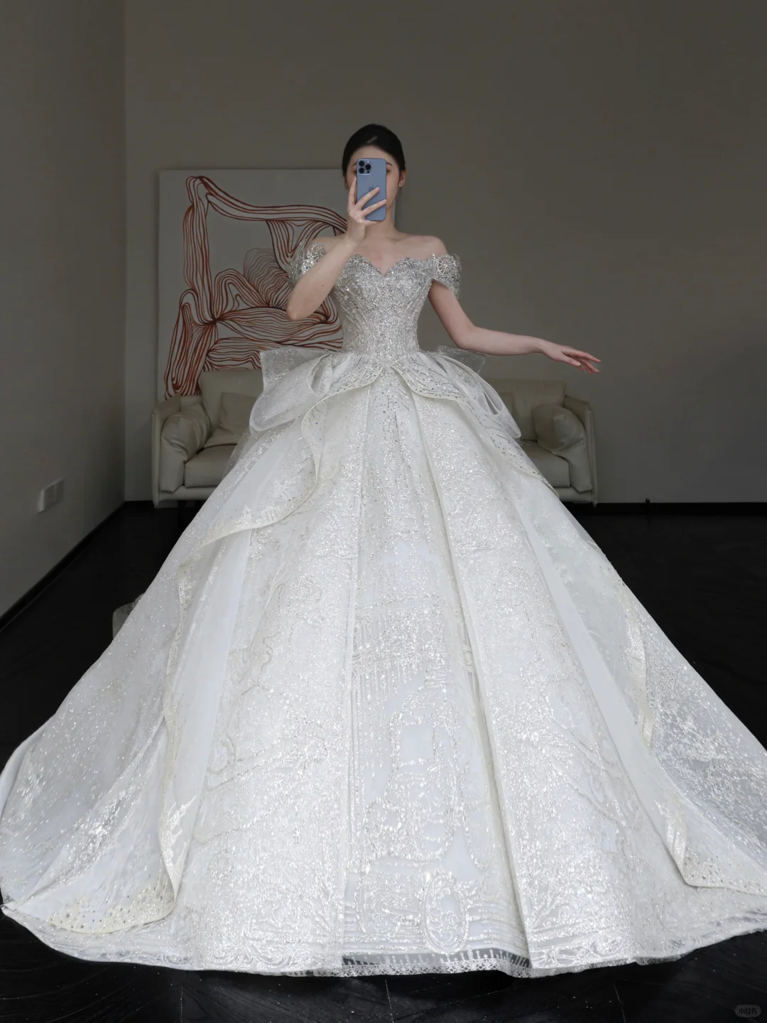 Classy Elegant Ball Gown Off The Shoulder Sequin White Short Sleeves Wedding Dress Winter Brides Dress DP855
