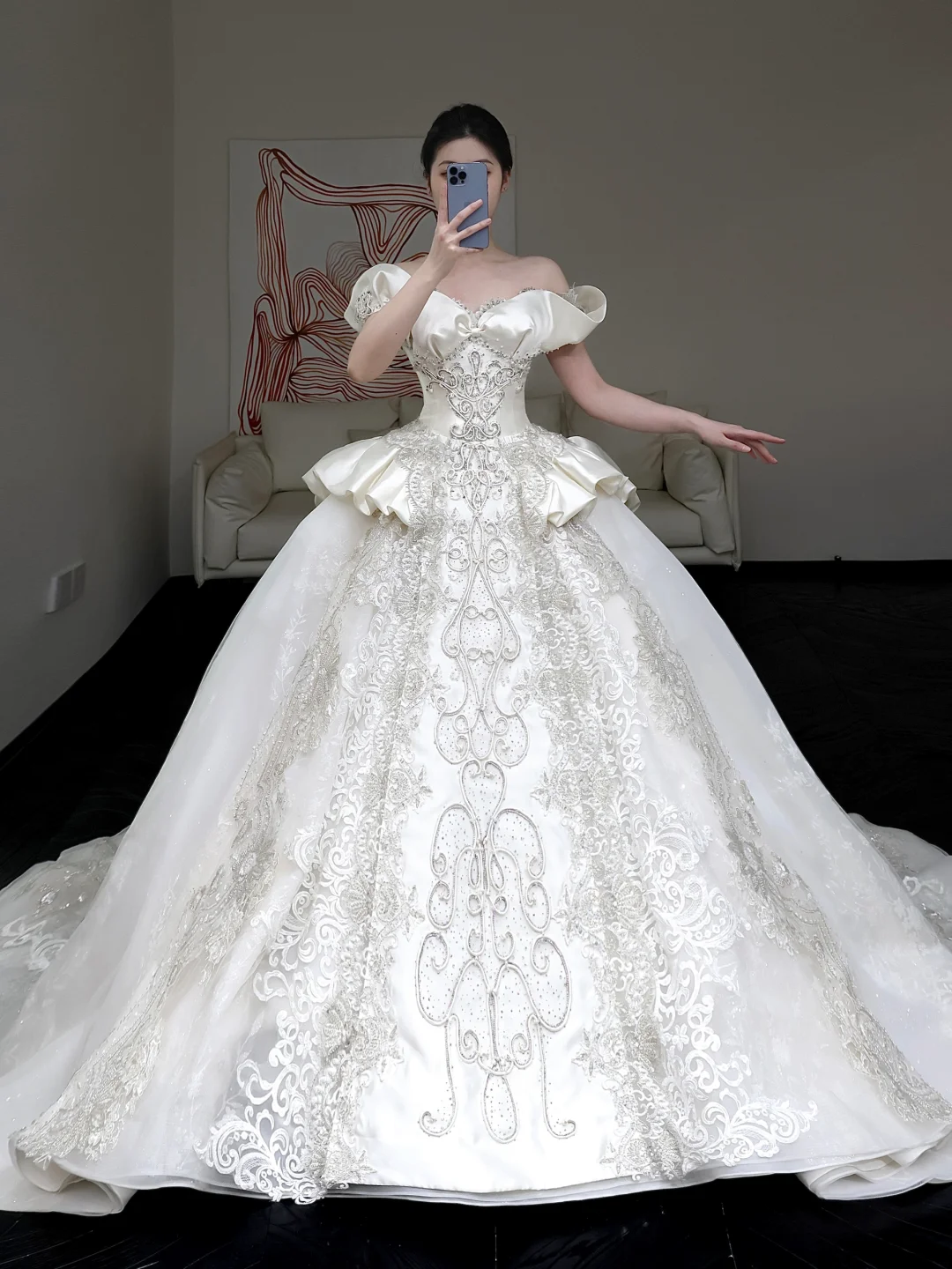 Prinzessin Brautkleid Ballkleid aus der Schulter weiße Pailletten Perlen Brautkleider Winter Brautkleider DP861