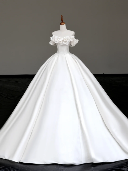 Prinzessin Brautkleid Ballkleid aus der Schulter weiß Satin Brautkleider Winter Brautkleider DP869