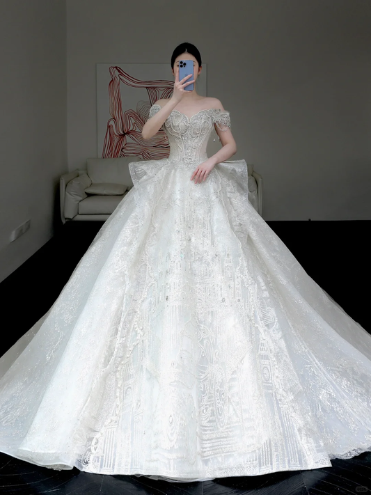 Princess Bridal Gown Ball Gown Strapless White Sequin Beads Wedding Dresses Bridal Gowns DP884