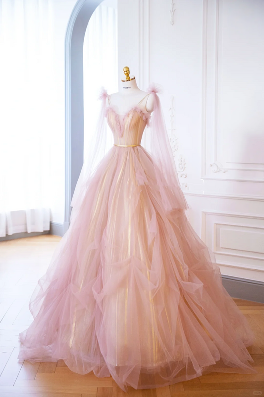 Elegant Glamour Ball Gown Pink Tulle Prom Gowns Party Dress Classy Gowns Evening Dresses DP897