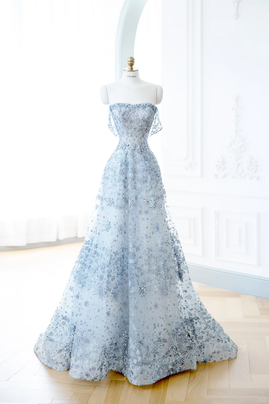 Elegant Glamour Ball Gown Sequin Blue Prom Dress Party Dress Evening Dresses DP901