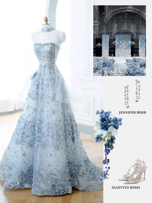Elegant Glamour Ball Gown Sequin Blue Prom Dress Party Dress Evening Dresses DP901