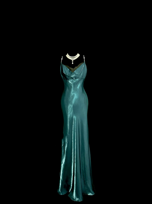 Vintage Sheath Spaghetti Straps Blue Mother Of Bride Dress Party Gown Floor Length For Summer Women DP908