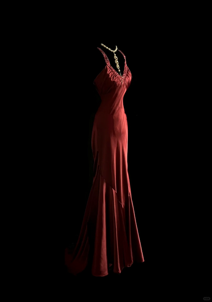 Elegant Glamour Mermaid Straps Burgundy Satin Backless Long Prom Dresses Party Dress Evening Dress DP917